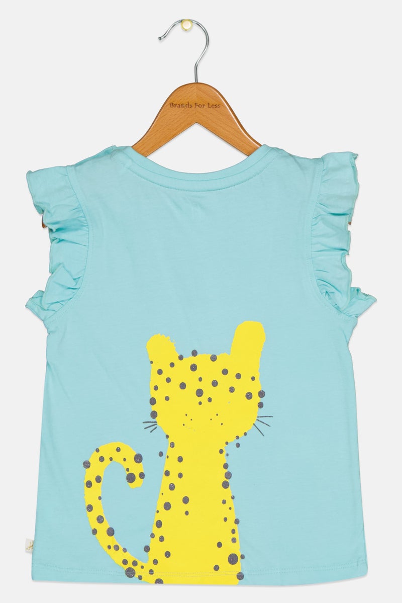 Hamleys Toddlers Girl Graphic Print Ruffle Sleeve Top, Turquoise - Image 2